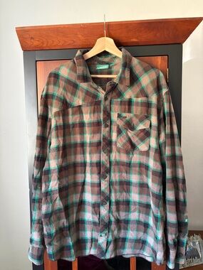 Vans Brown and Teal Plaid Button-Down Casual Shirt